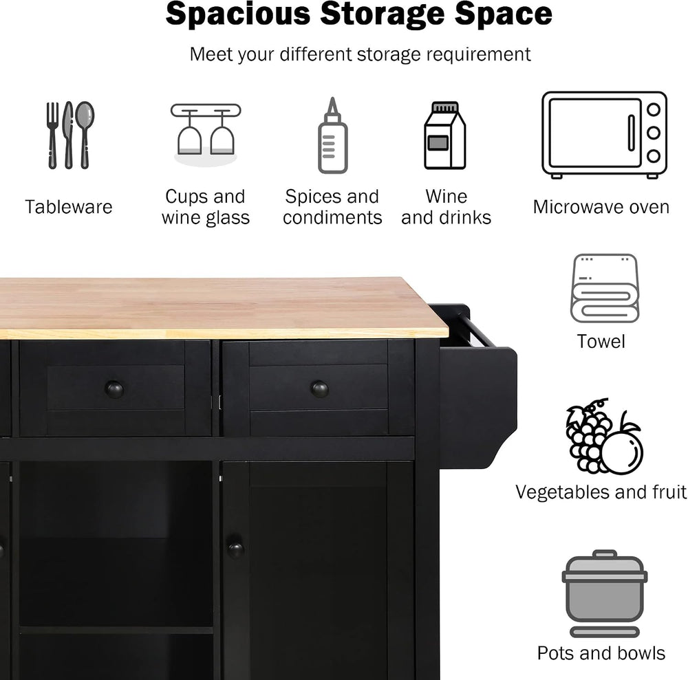 Merax Rolling Mobile Kitchen Island Cart Breakfast Bar with Wood Top, Door In...