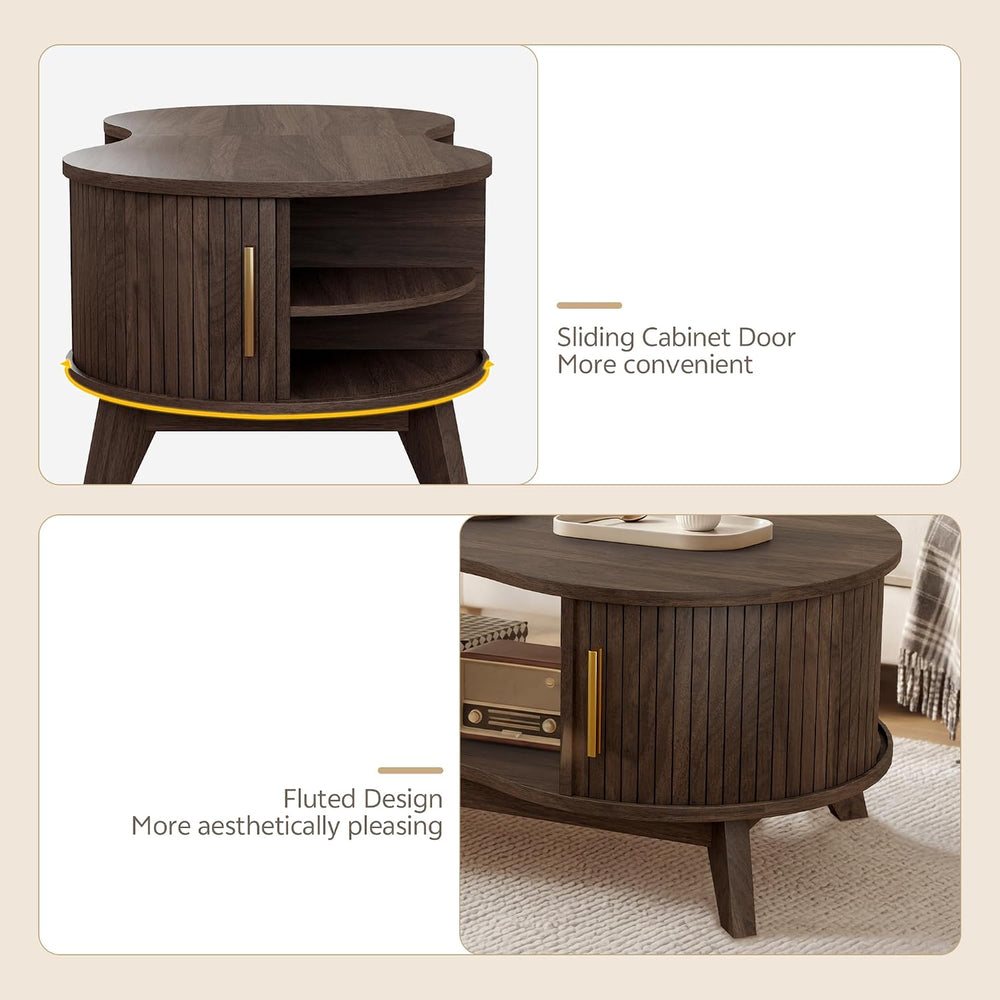 Coffee Table, Dual Oval Coffee Table for Living Room, 47'' Walnut