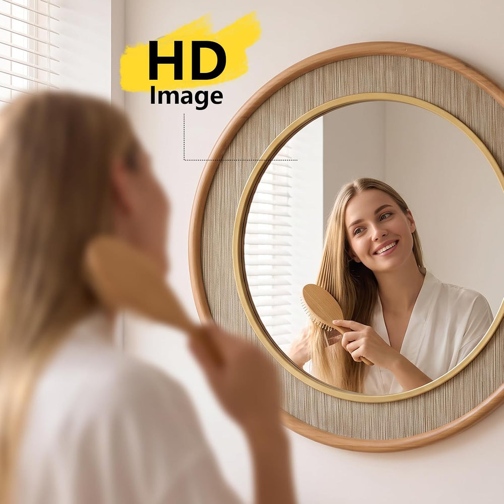 sawsile Round Wood Mirror 24" Natural Circle Bathroom Wall Mirrors