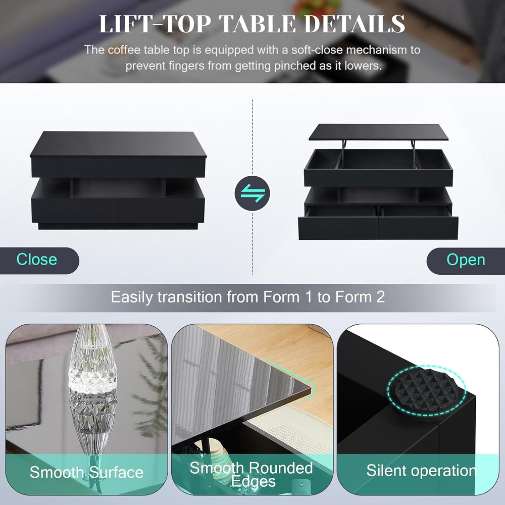 Lift Top Coffee Table, Black Coffee Table for Living Room