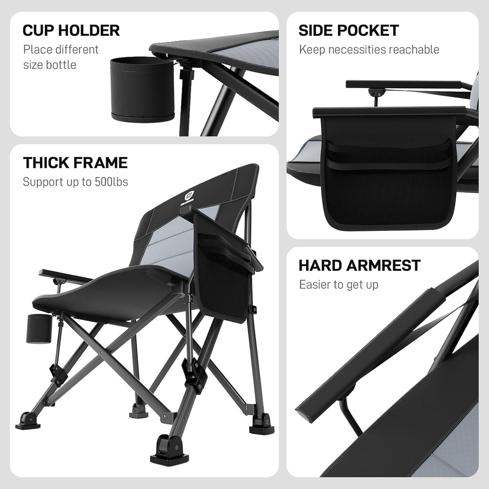 EVER ADVANCED Oversized Folding Camping Chair for Adults with Adjustable Lumb...