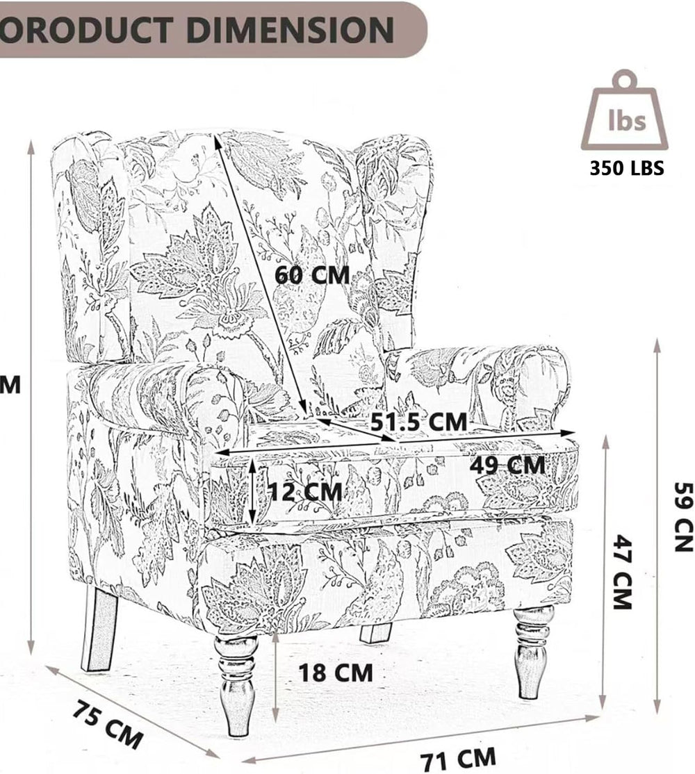Anwick Modern Floral Accent Chair, Upholstered Armchair, Wingback Chair with ...