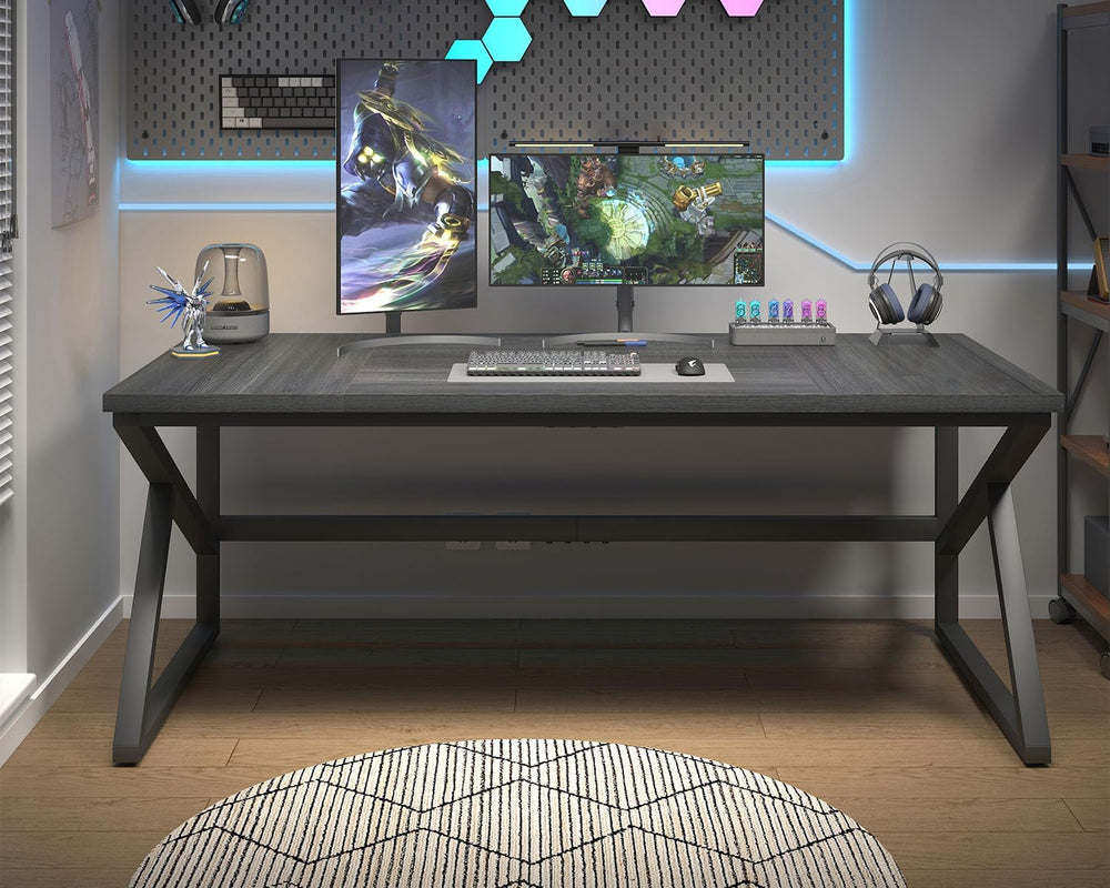 HSH 70" Extra Long Computer Desk, Industrial Gray Wood Home Office Desk
