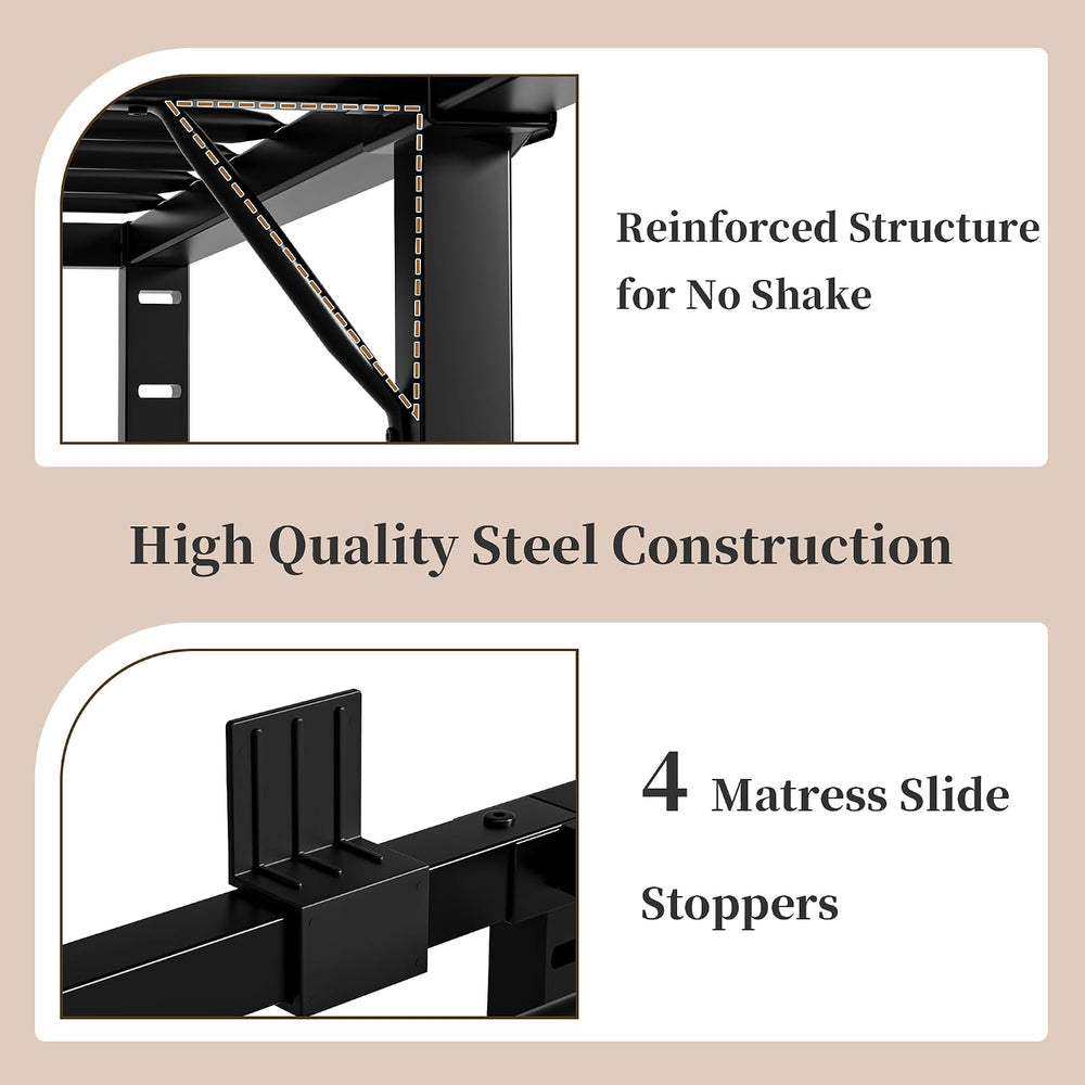 24 Inch Queen Size Tall Bed Frame, 3500 LBS Metal Platform Bed Frame, Black