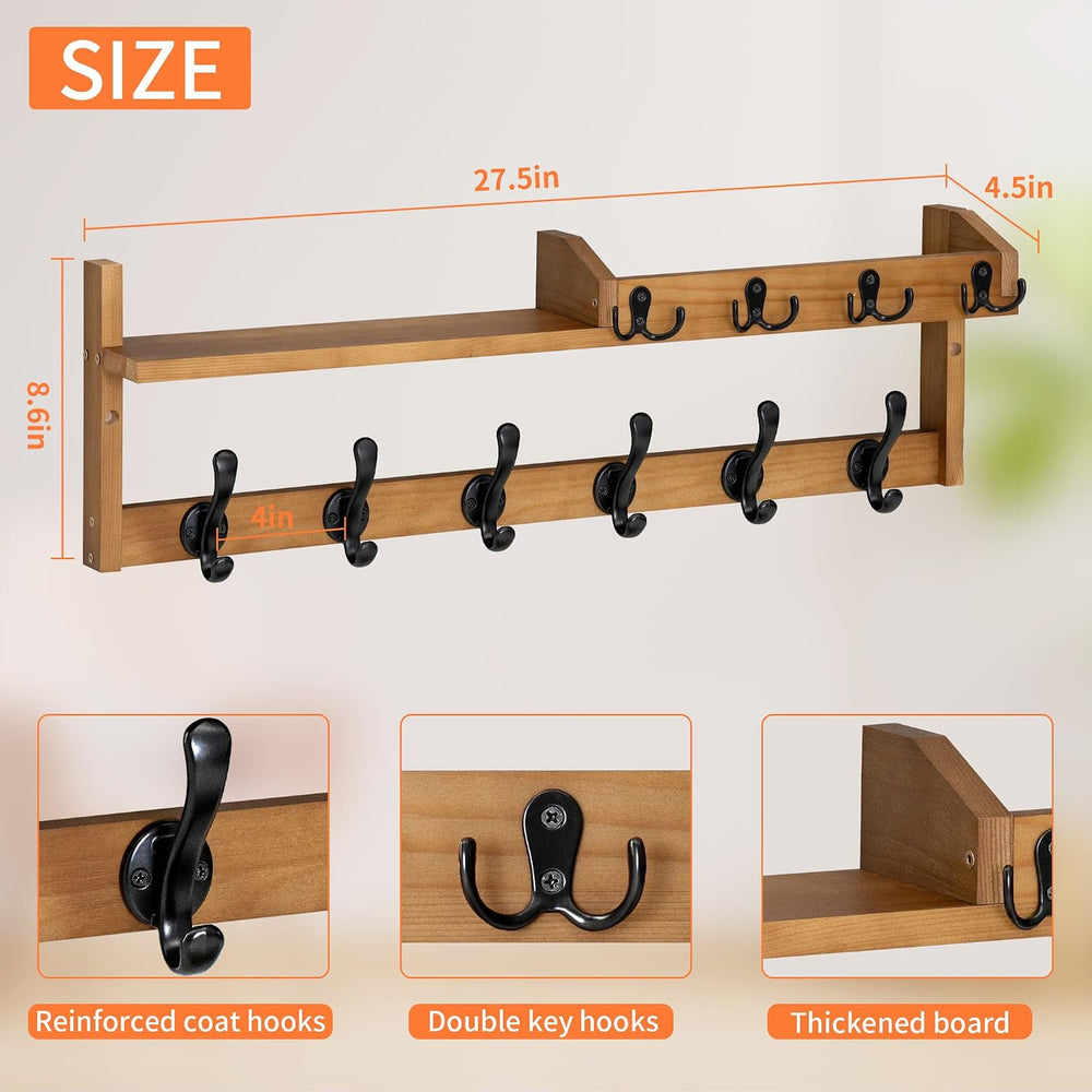 27.5" Wall Mount Coat Rack with Shelf, Key Holder & Mail Organizer, ...