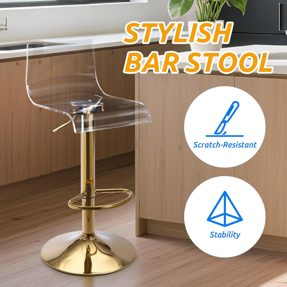 Lessmore Clear Bar Stools Set of 2, Acrylic Bar Stools Swivel, Transparent Ba...