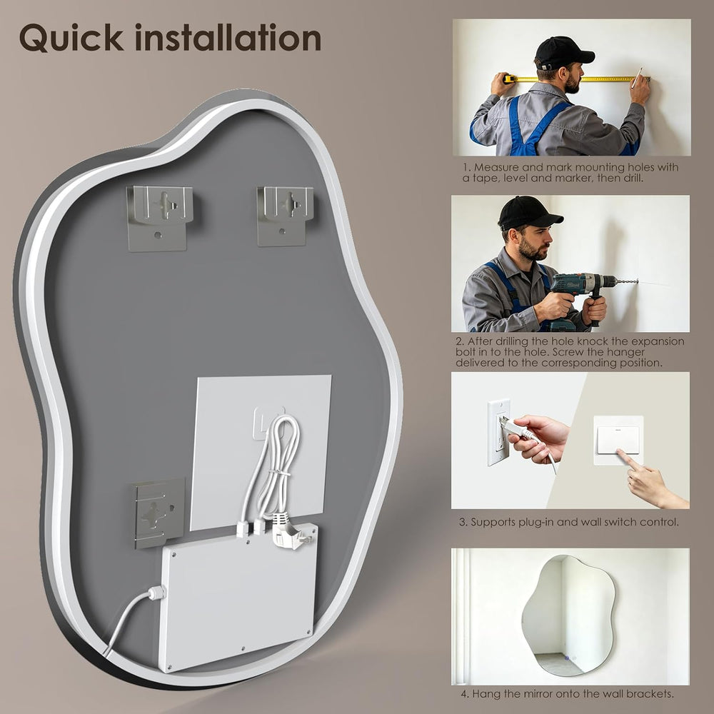 Irregular Backlit LED Bathroom Mirror with Lights, 30" H x 20" W