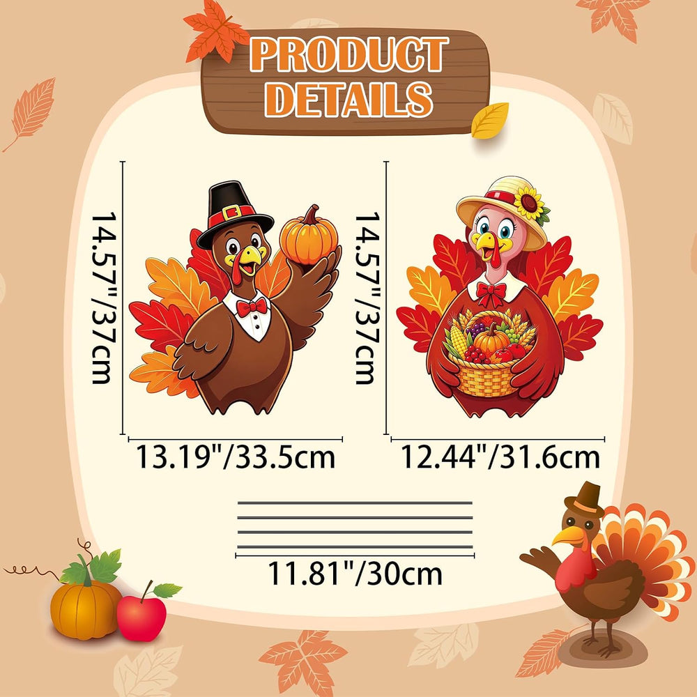 2 Pack Thansgiving Turkey Garden Stakes Metal Turkey Pumpkin Fall Yard Sign