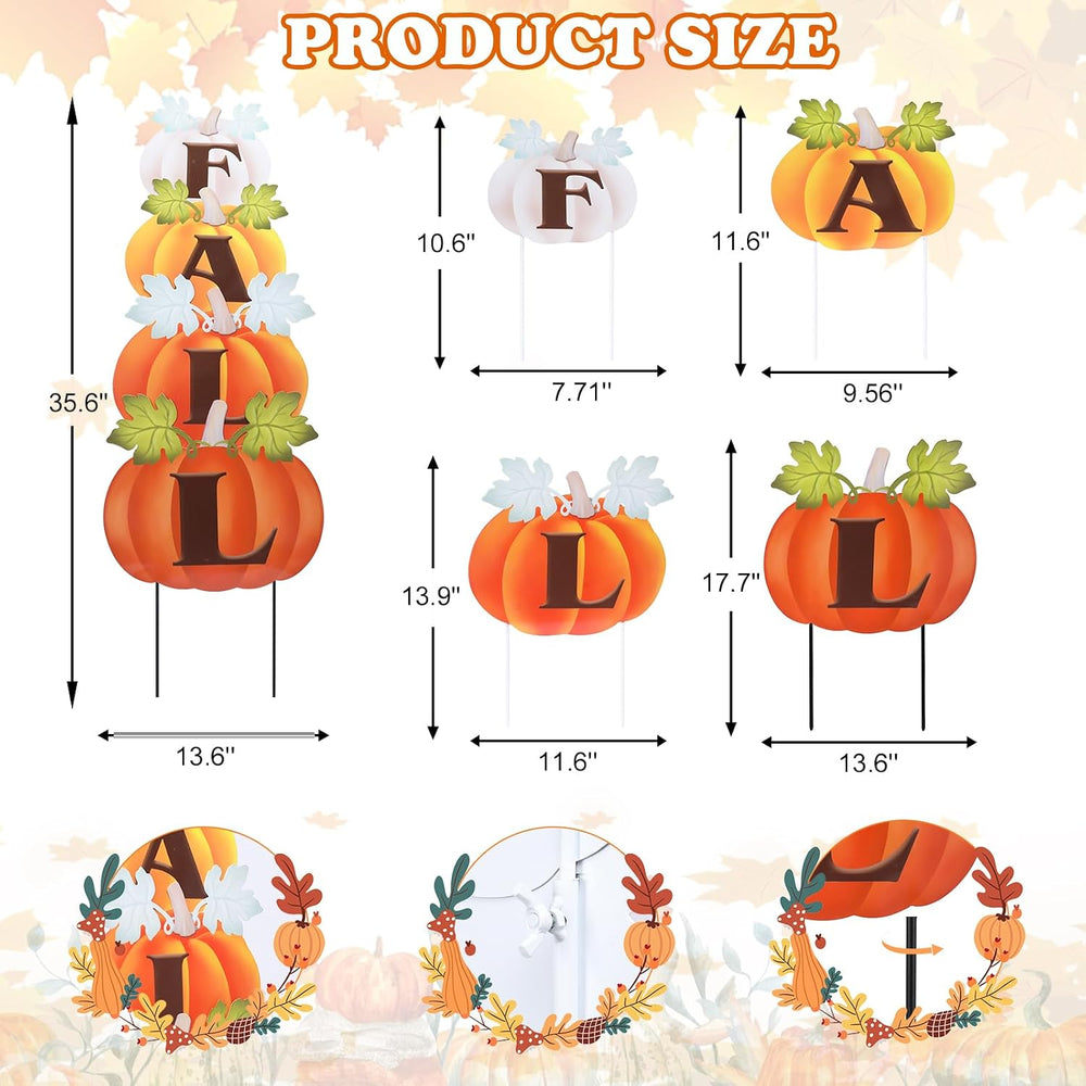 VCUTEKA Fall Outdoor Pumpkins Yard Sign Decor, Thanksgiving Garden Stake