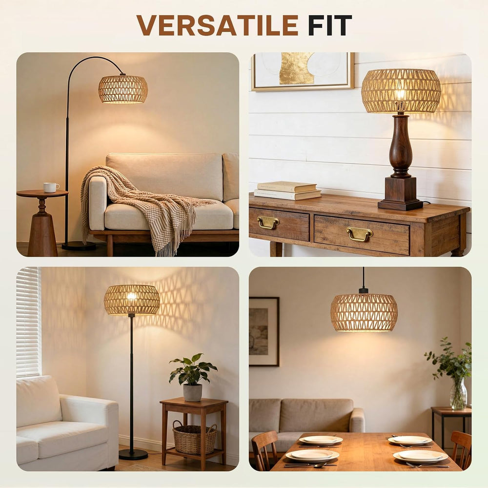 Boho Rattan Lamp Shade, 12.2" Top x 12.2" Bottom x 6.06" High,...