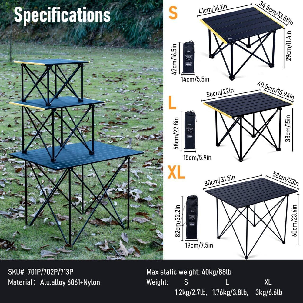 iClimb Ultralight Compact Camping Folding Table (Reinforced Black - L)