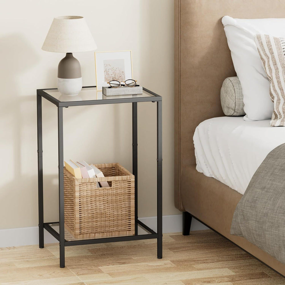 HOMSHO Side Tables Set of 2 with Tempered Glass, Slim End Tables
