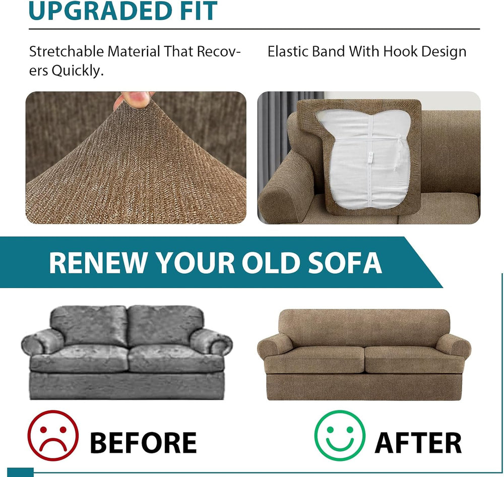 3 Piece T Cushion Sofa Slipcovers Stretch Couch Cover Furniture Covers with 2...