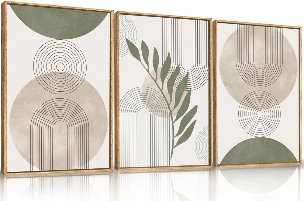 HPINUB Sage Green Framed Canvas Prints Wall Art Set, Abstract Botanical Boho ...