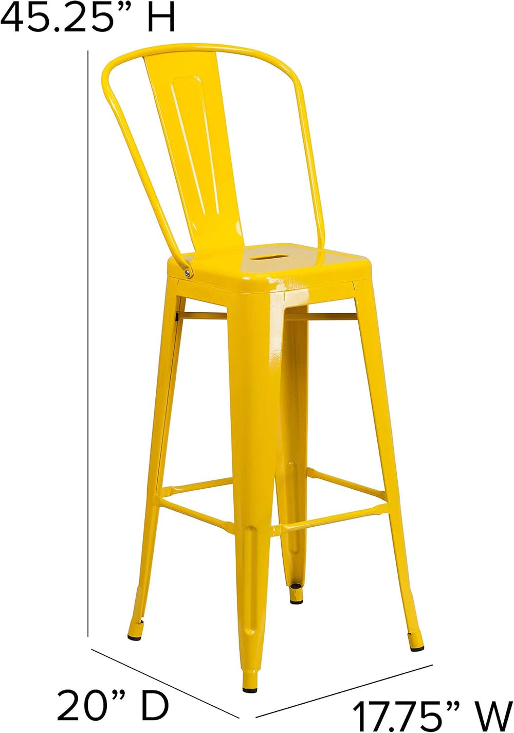 EMMA + OLIVER 30" H Yellow Metal Barstool with Back