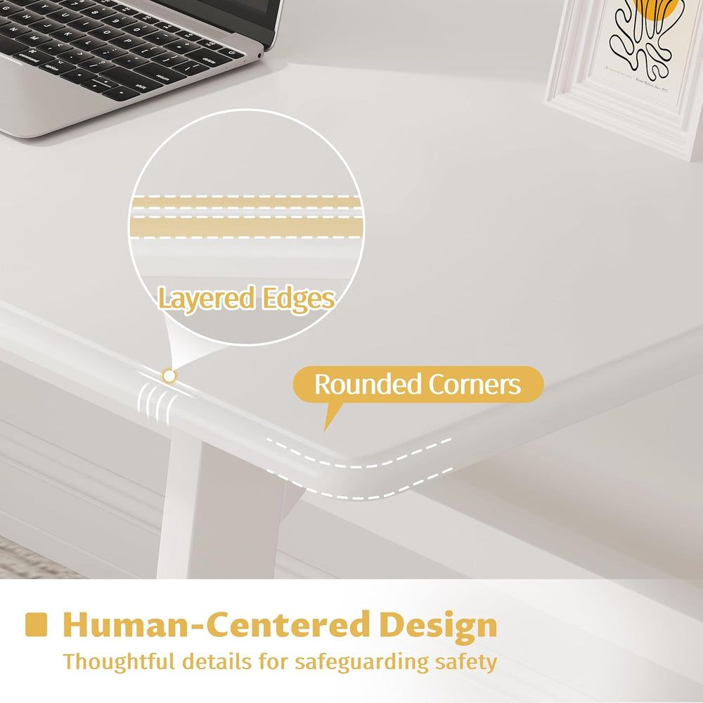 IOTXY Solid Wood Writing Table - 72" W Minimalist Long Computer Desk, White