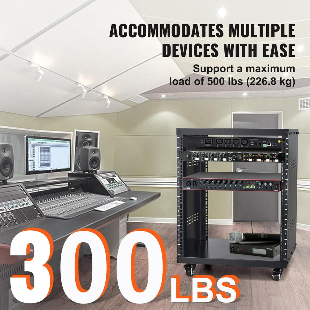 VEVOR 12U AV Rack Stand with Caster Wheels, Component Rack Cabinet Recording ...