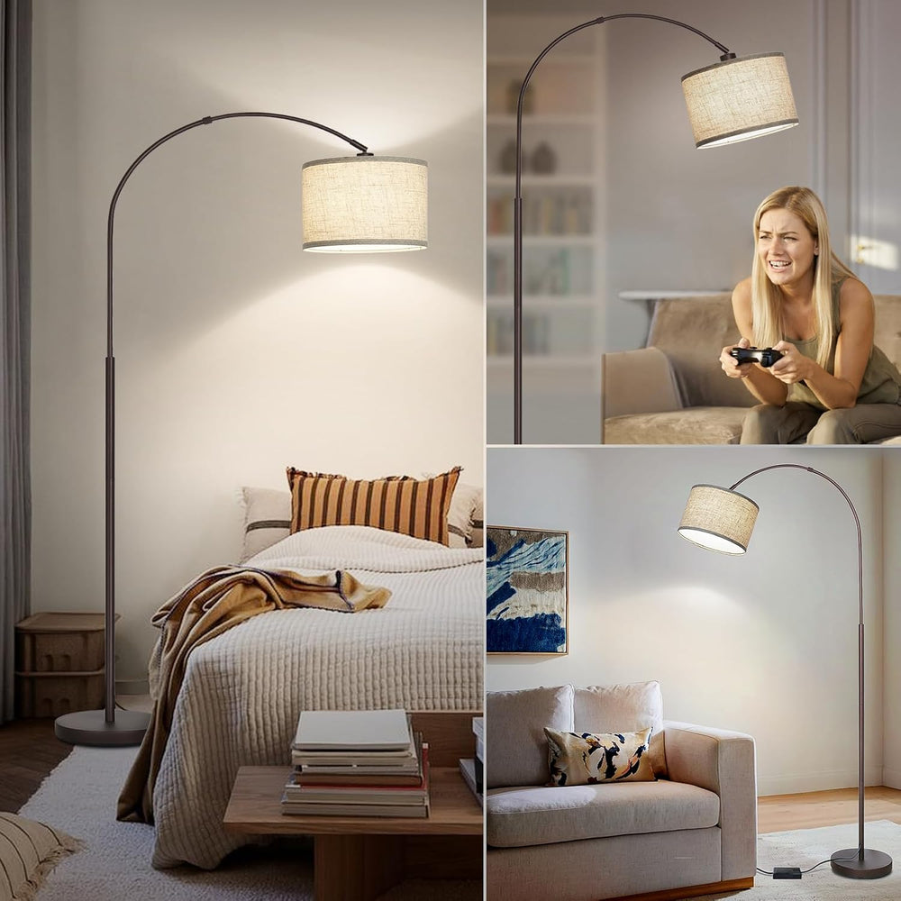 Dimmable Floor Lamp, Arc Floor Lamps with Adjustable Hanging Shade,Brown