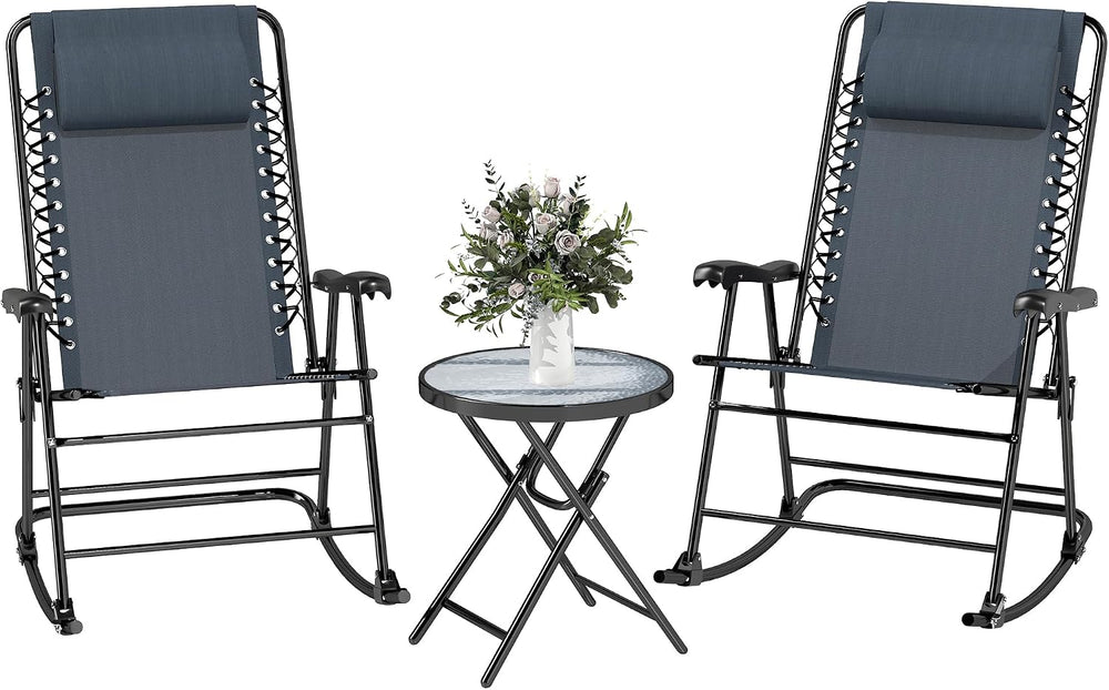 Outsunny 3 Piece Outdoor Rocking Bistro Set, Patio Folding Chair Table Set wi...
