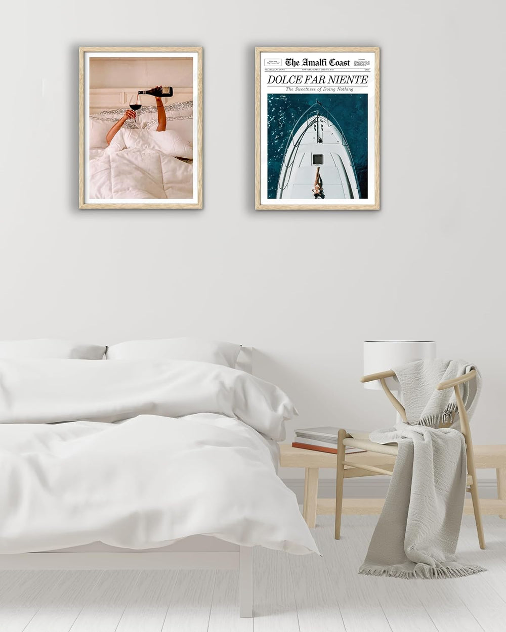 EcoHest 12x16 in Woman Drinking Wine in Bed Framed Wall Art for Bedroom