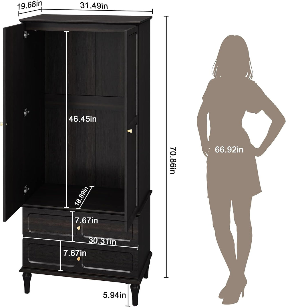 HLR 71" Wardrobe Closet Mid-Century Modern Style,Black