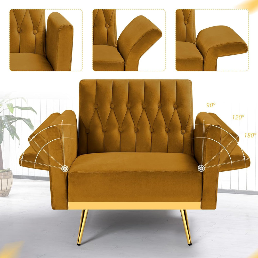 3 Pieces Velvet Sofa Set w/Adjustable Armrest &Backrest,Ginger
