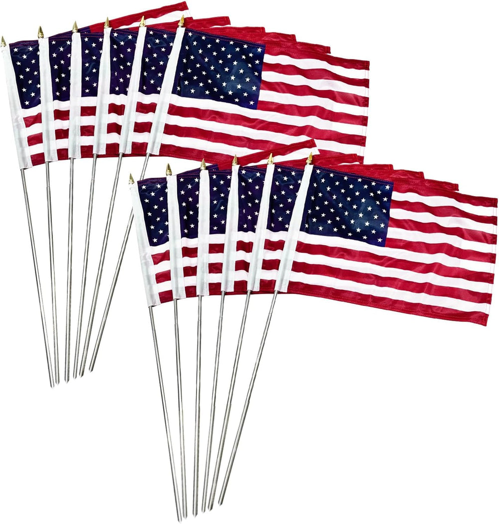 JRED 12 Pack Small American Flags on Stick, 12x18 Inch Handheld US Flags, wit...