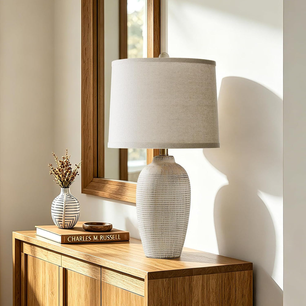 AIEAMPDO 25" Vintage Ceramic Table Lamp for Living Room, Ribbed Texture