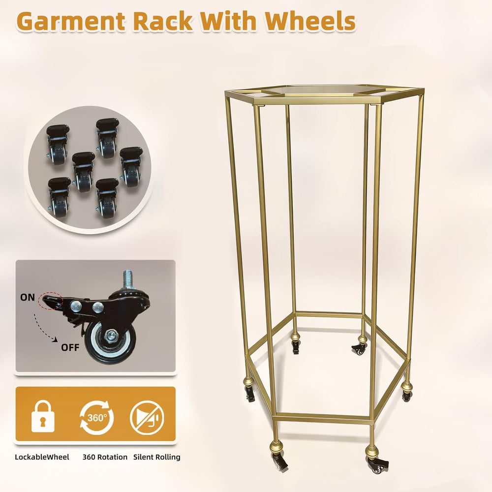 31.5-Inch Rolling Round Clothes Rack With Wheels,Gold