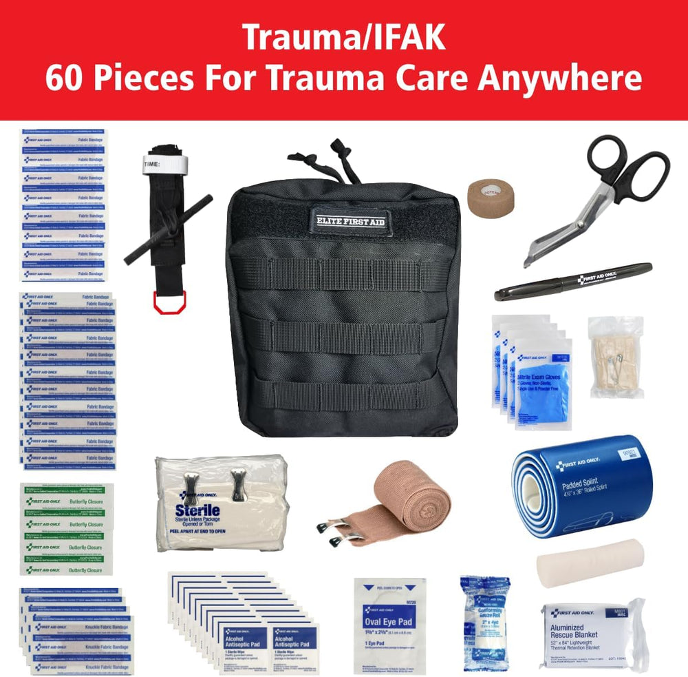 Elite First Aid 60-Piece Emergency Trauma Kit/IFAK Kit, MOLLE-Compatible Tact...