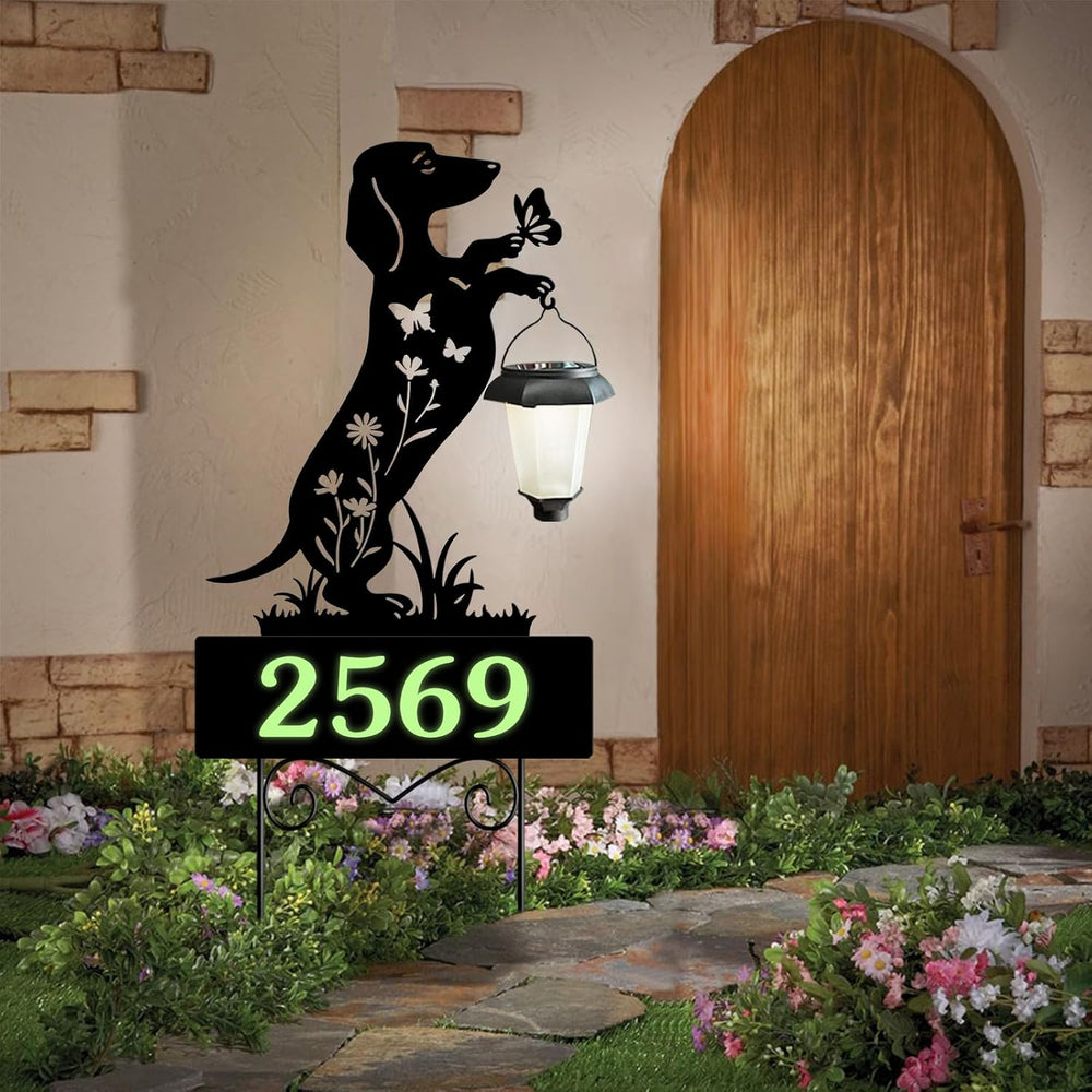 Solar House Numbers for Outside,Dachshund Address Signs for Houses Yard