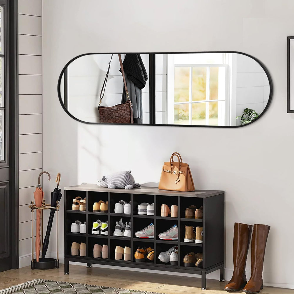 JJUUYOU Bathroom Wall Full Length Mirrors for Wall Oval Mirror Black Metal Fr...