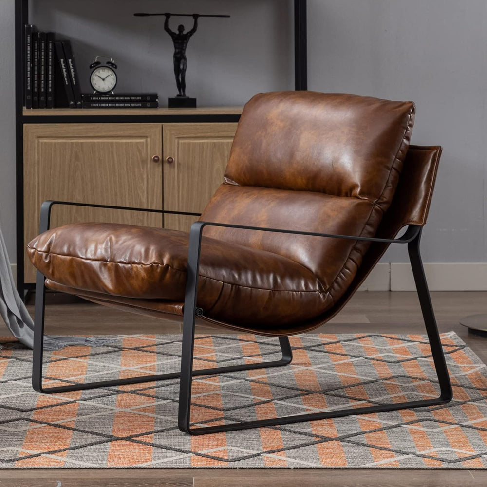 LukeAlon Modern Brown PU Leather Accent Armchair