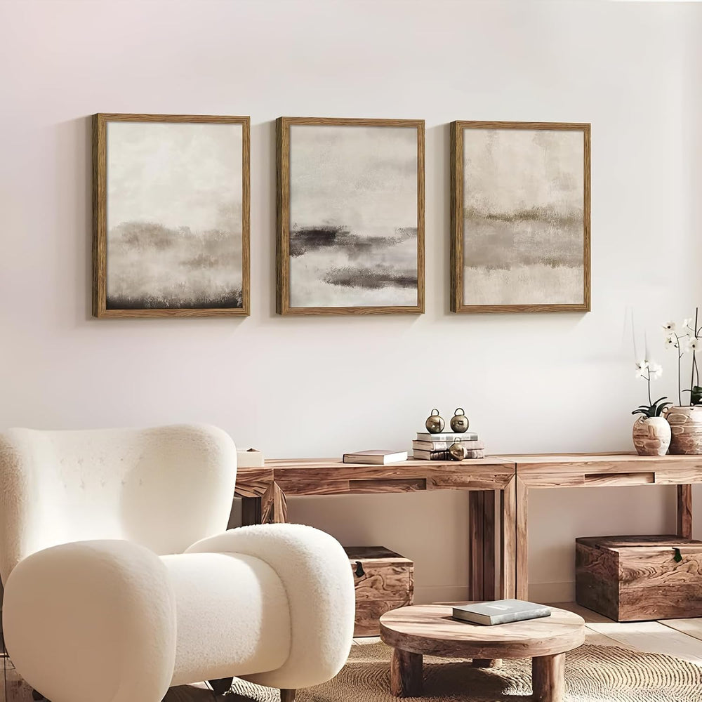 3 Piece Large Abstract Framed Wall Art Neutral Beige Modern Art 12x16 Inch