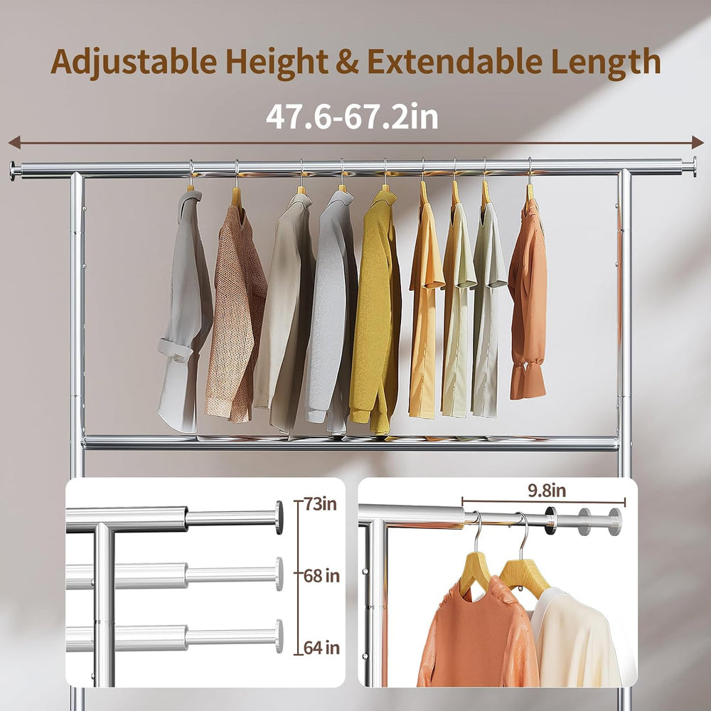 Luxspire Heavy Duty Clothes Rack with Lockable Wheels Load 600 LBS, Silver