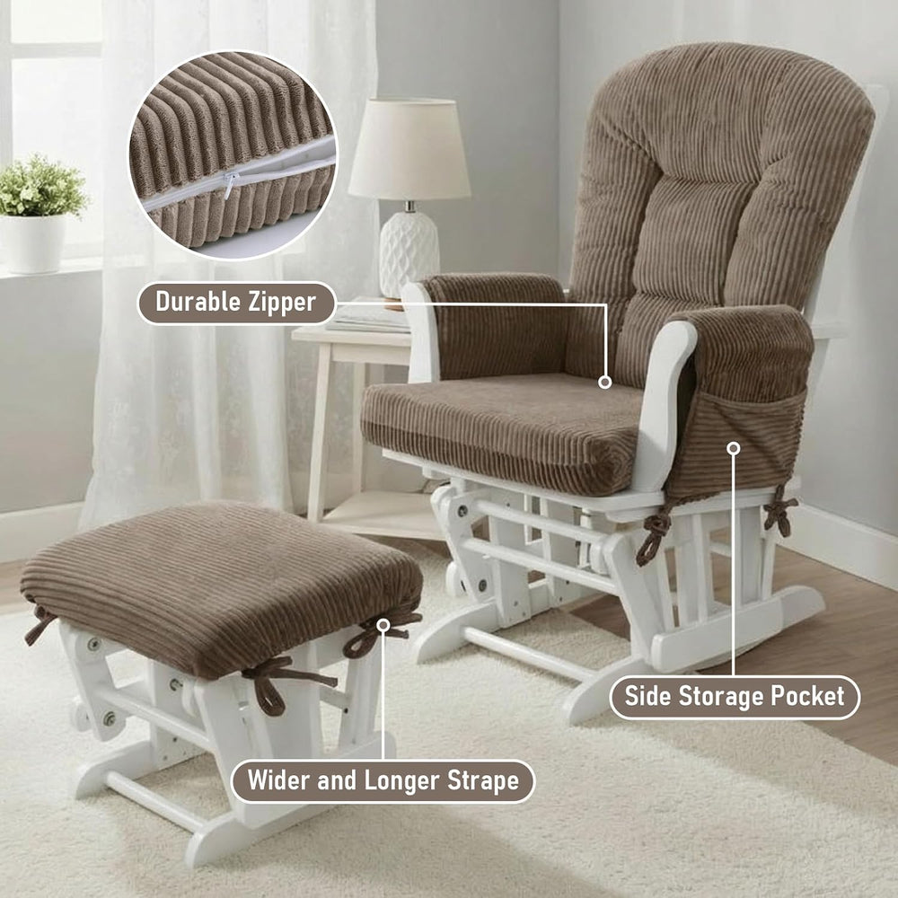 5PCS Glider Rocker Replacement Cushions with Storage Side Pockets, Coffee