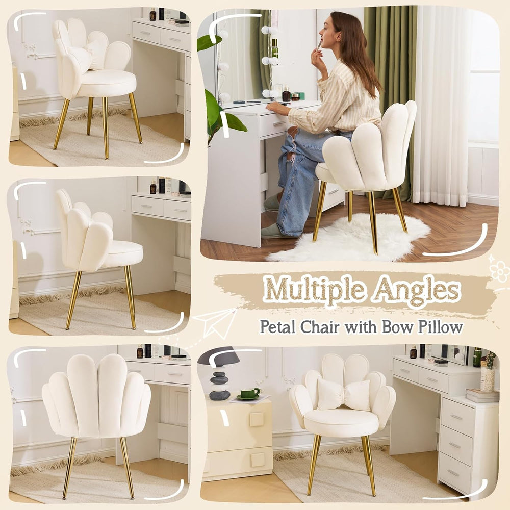 VINGLI Petal Makeup Vanity Chair with Back,Flower Cute Girls Desk Chair Comfy...