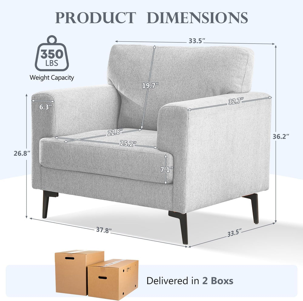 CDCASA Oversized Accent Chair, Linen Mid Century Chair 1PC, Light Gray