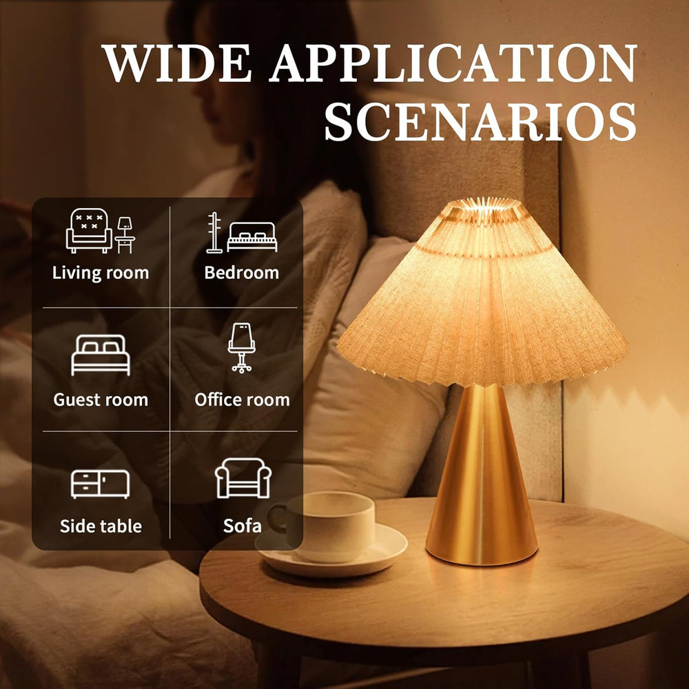 Ziqqeelam Gold Small Table Lamp, Cute Table Lamp, Pleated Table Lamp,Brass Go...