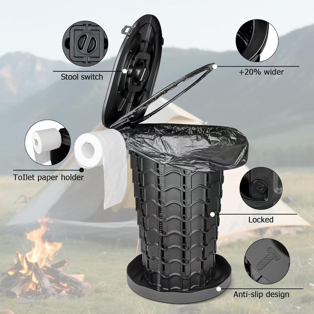 XXL Retractable Portable Toilet Travel Toilet (440lbs Capacity) Adjustable He...