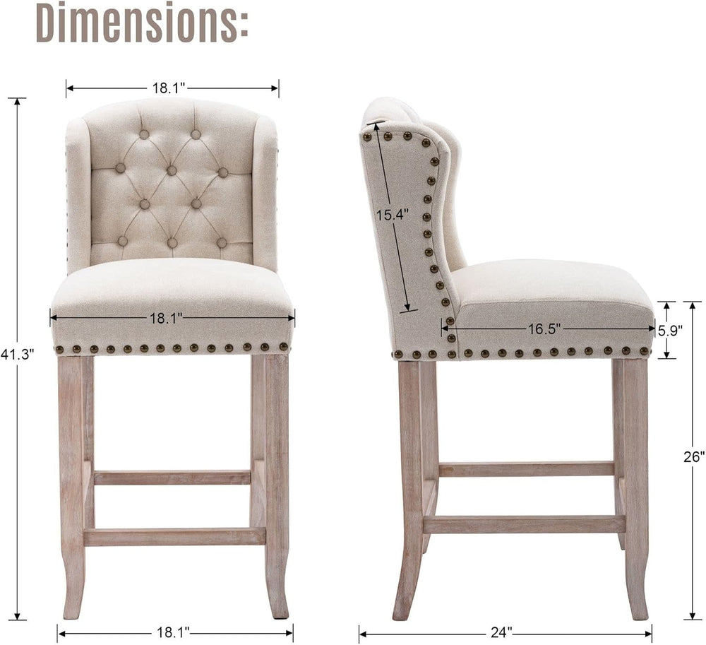 LukeAlon 26" Tufted Wingback Linen Counter Stools Set of 4, Beige