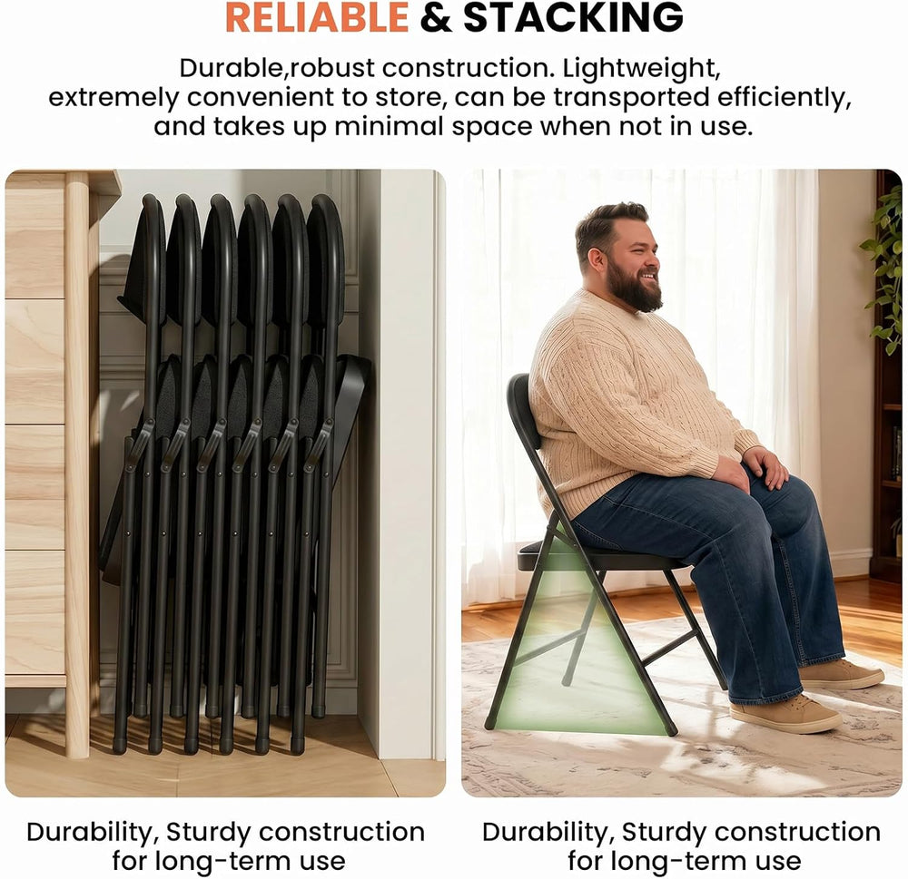 8 Pack Black Padded Folding Chairs with Cushion and Back