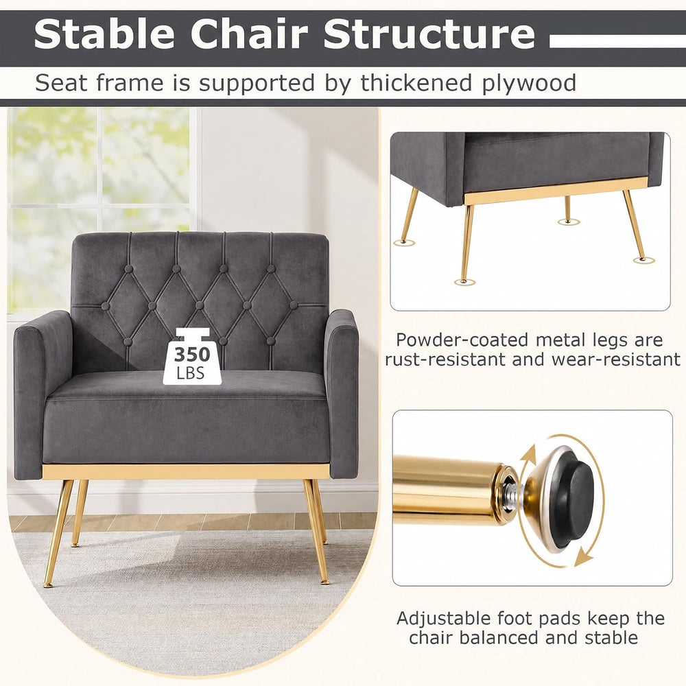 GIANTEX Modern Velvet Accent Chair, Upholstered Single Sofa Chair (Grey)