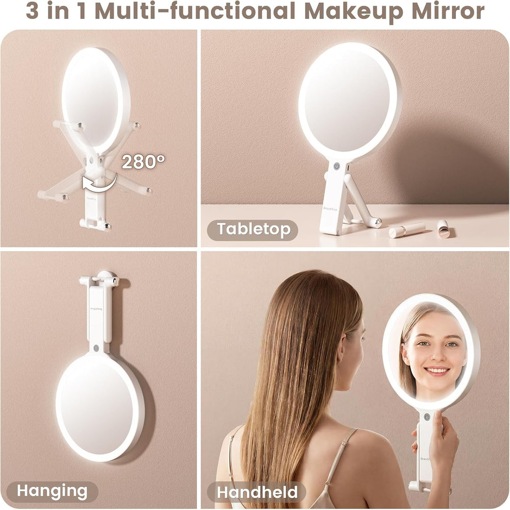 7.5" Large Travel Mirror with Light, Rechargeable 10X/1X Magnifying Mirror