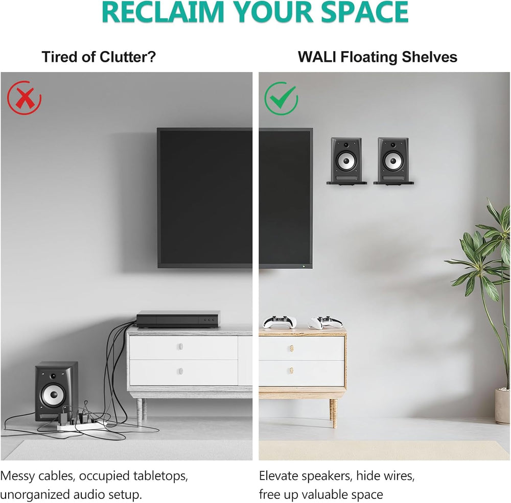 WALI Surround Sound Speaker Wall Mount, 1 Pair Heavy Duty Floating Shelf