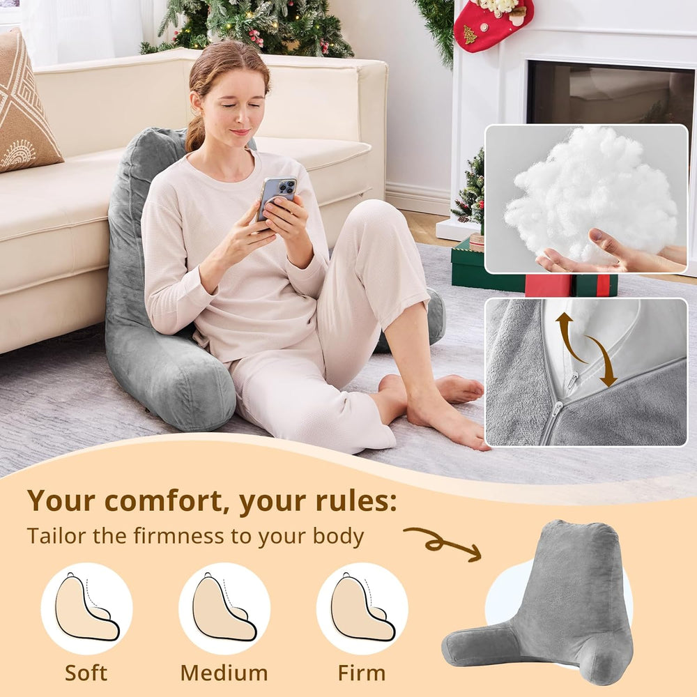 Sasttie Reading Pillow for Bed, Back Pillow for Sitting Up, Dark Grey