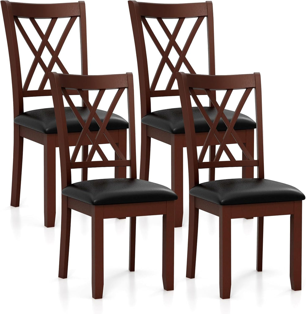 GIANTEX Wood Dining Chairs Set of 4, Faux Leather Upholstered Kitchen Chair