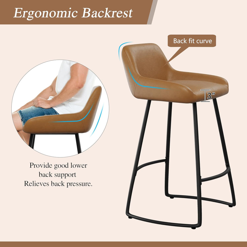 Alunaune 26inch Barstools Set of 2, Mid Century Faux Leather Counter Height B...