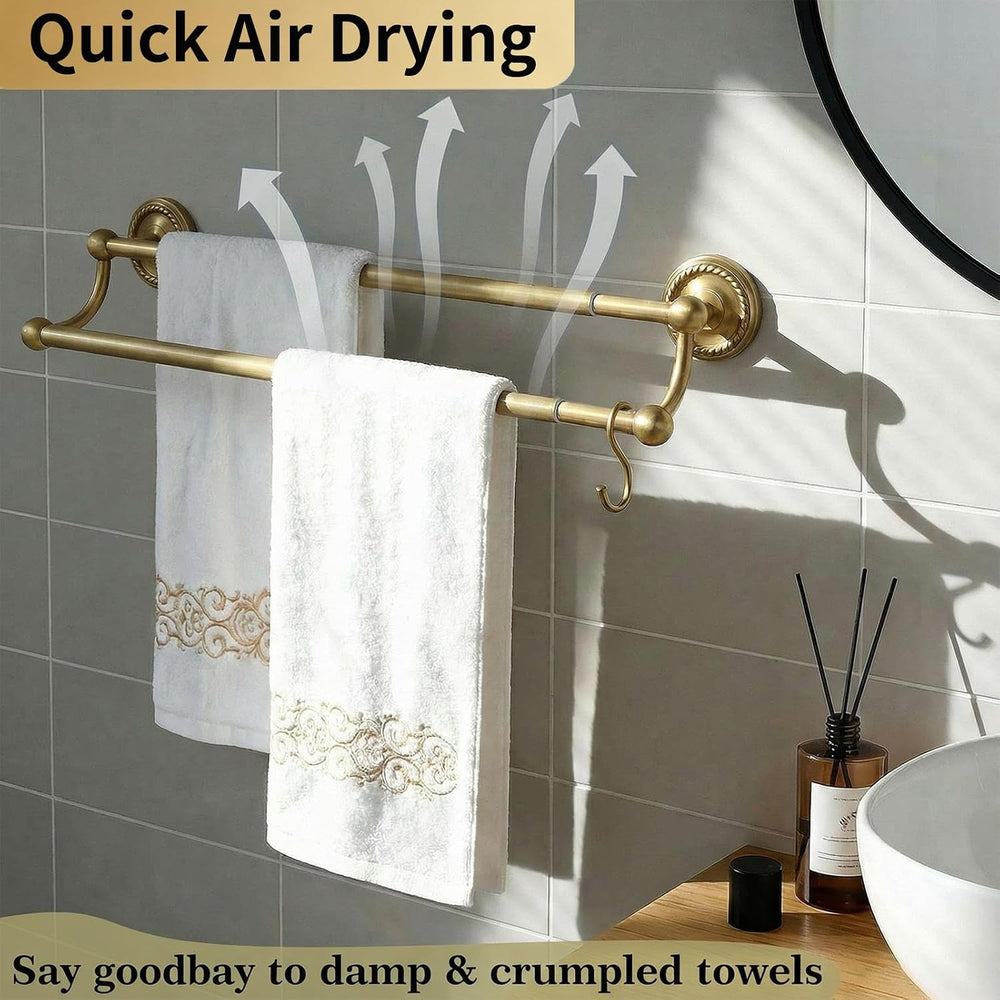 Gold Double Towel Bar, Antique Brass Bathroom Towel Racks Wall Mounted