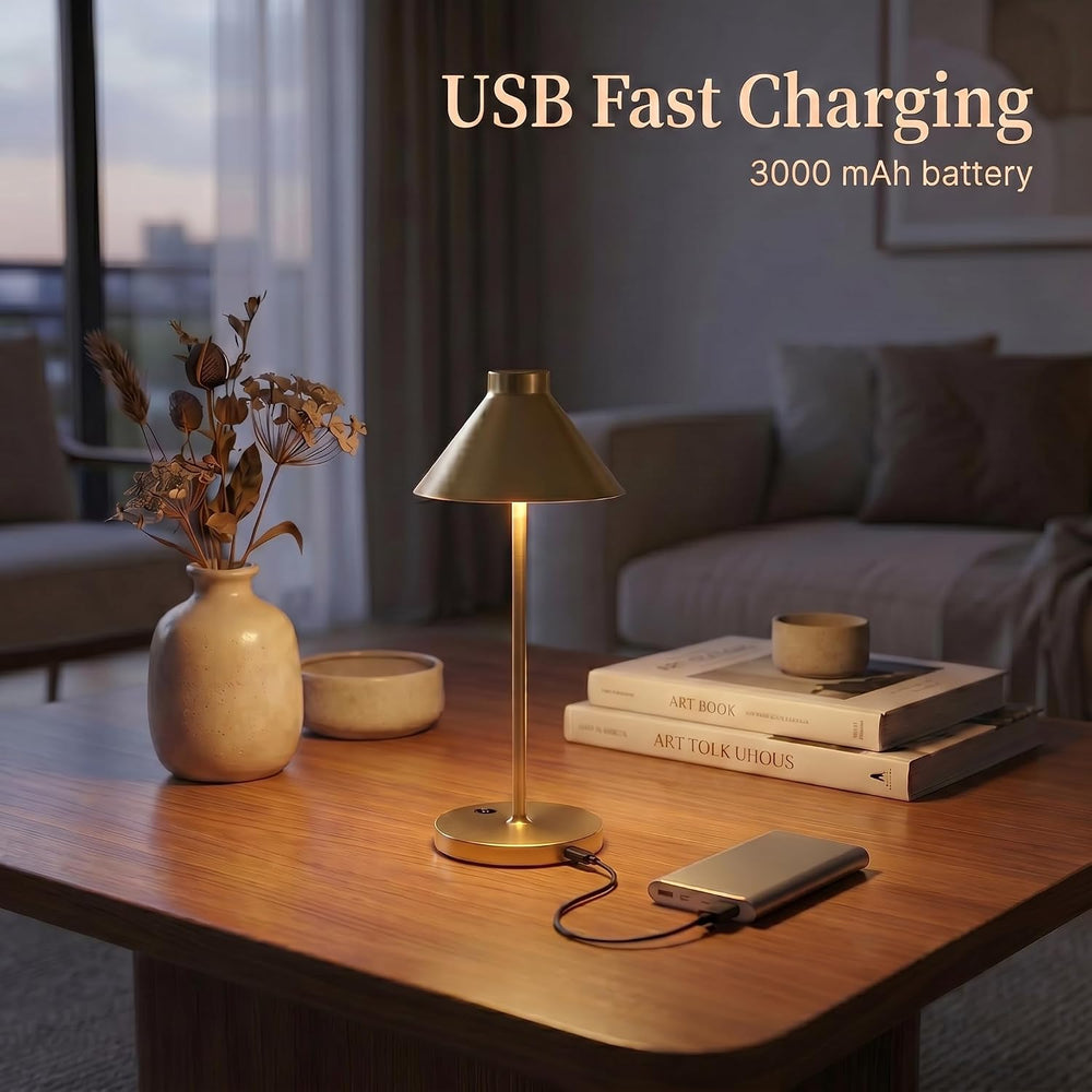 WEILAILUX Rechargeable Mini Cordless Desk Lamp, IP44 Waterproof (Gold)